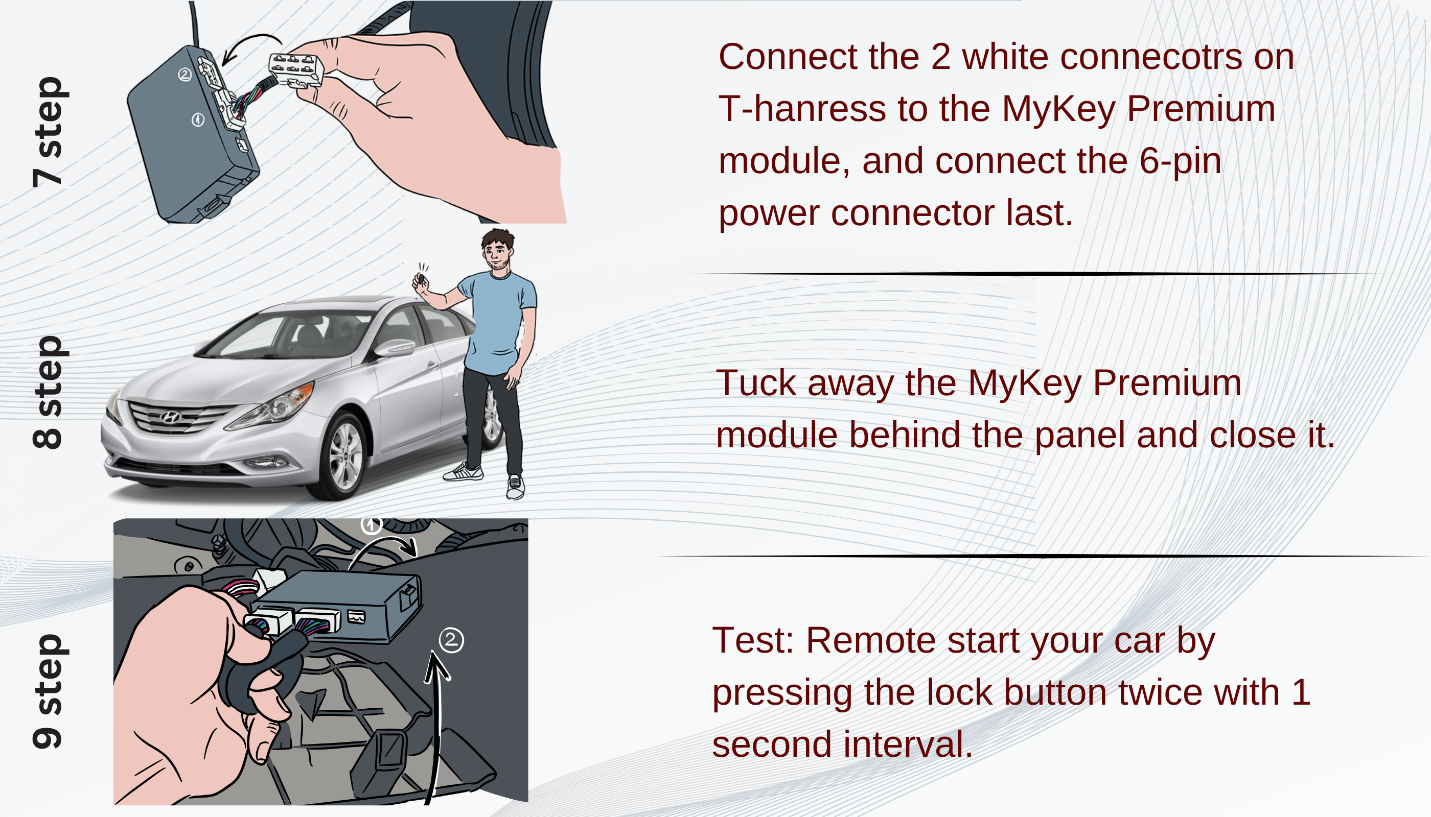 Hyundai sonata YF 2012-2014 Key fob Remote Engine plug and play installation auto starter installation guide My Key Premium test part