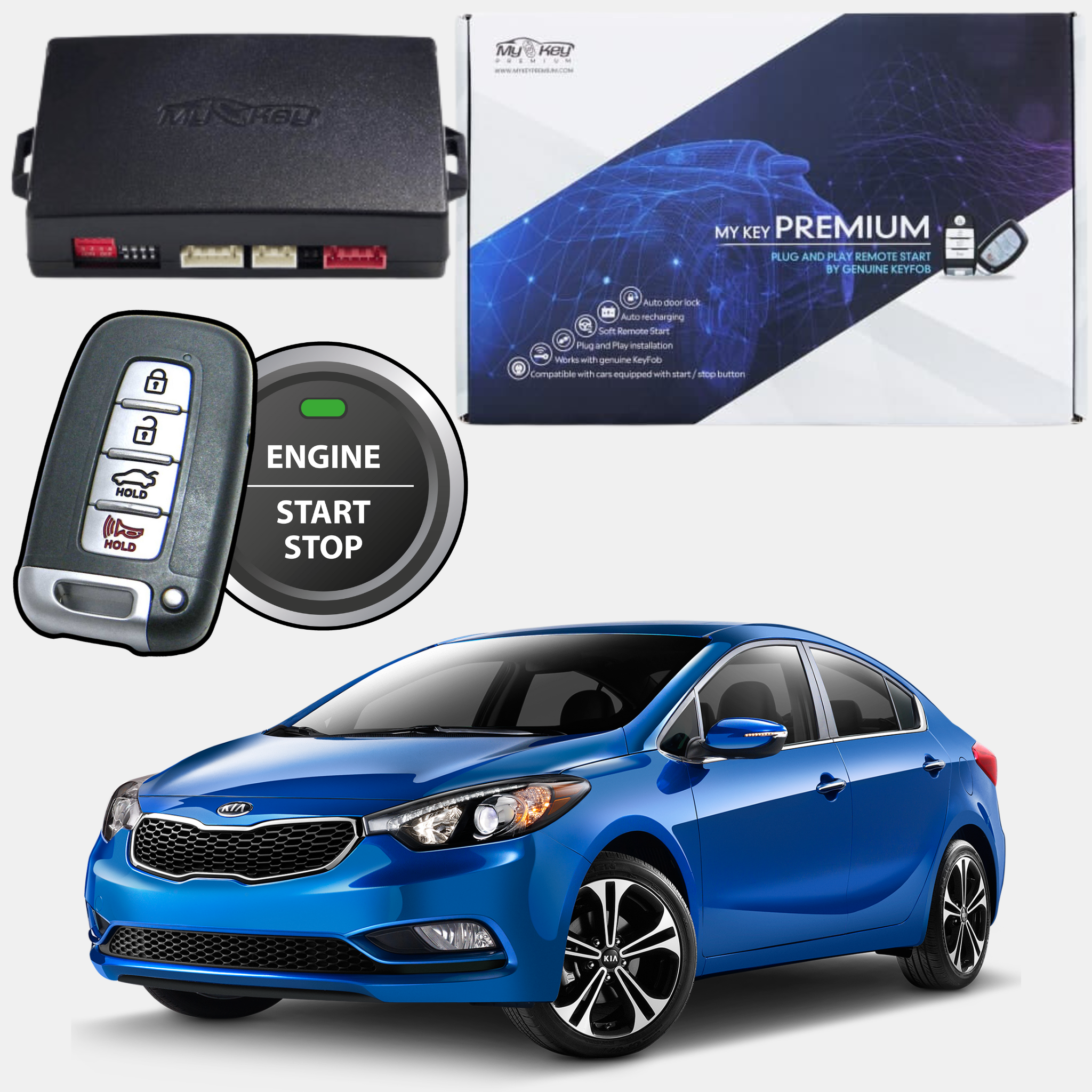 kia forte gt 2012-2016 remote engine starter kit my key premium