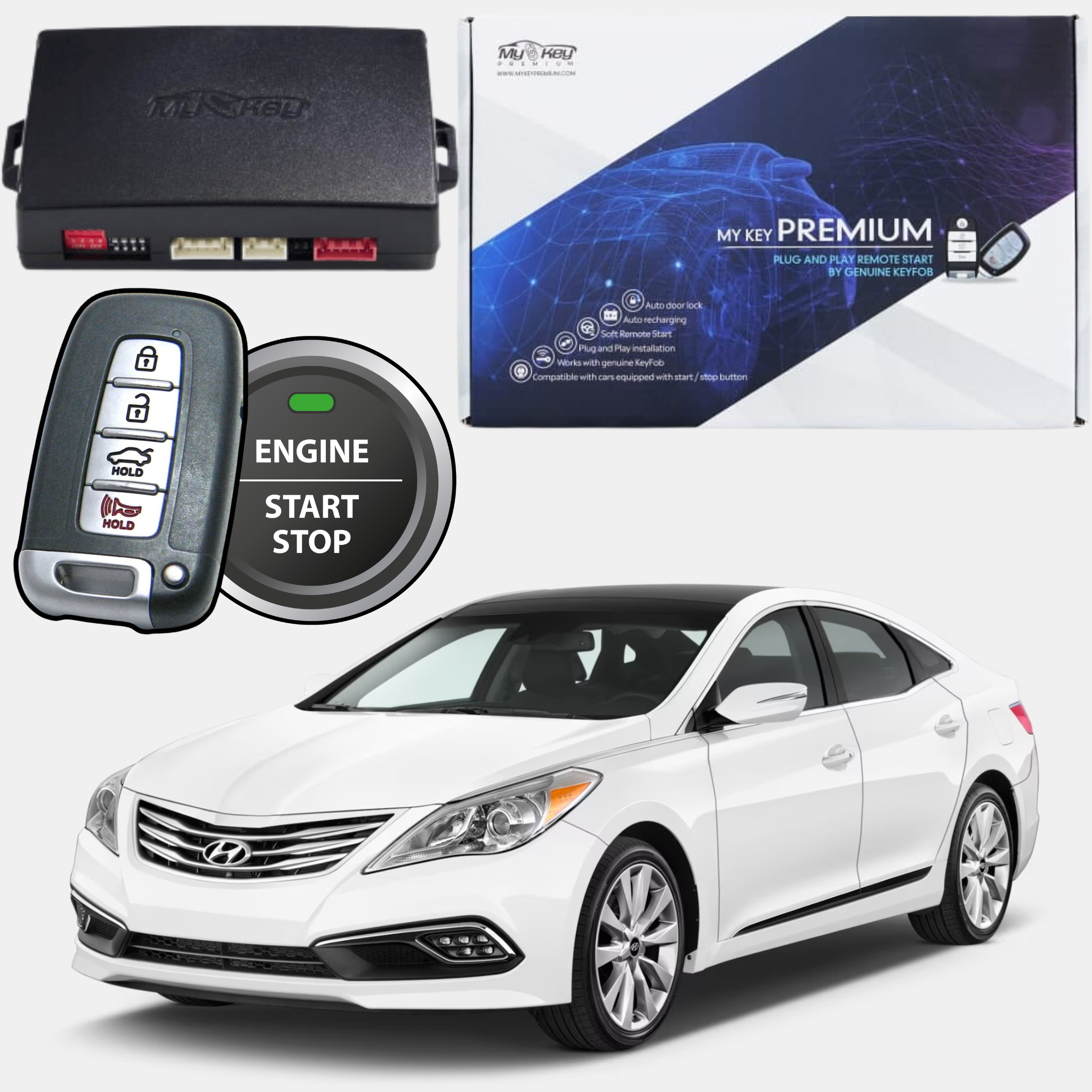 hyundai azera 2012-2017 remote engine start kit plug and play oem key fob