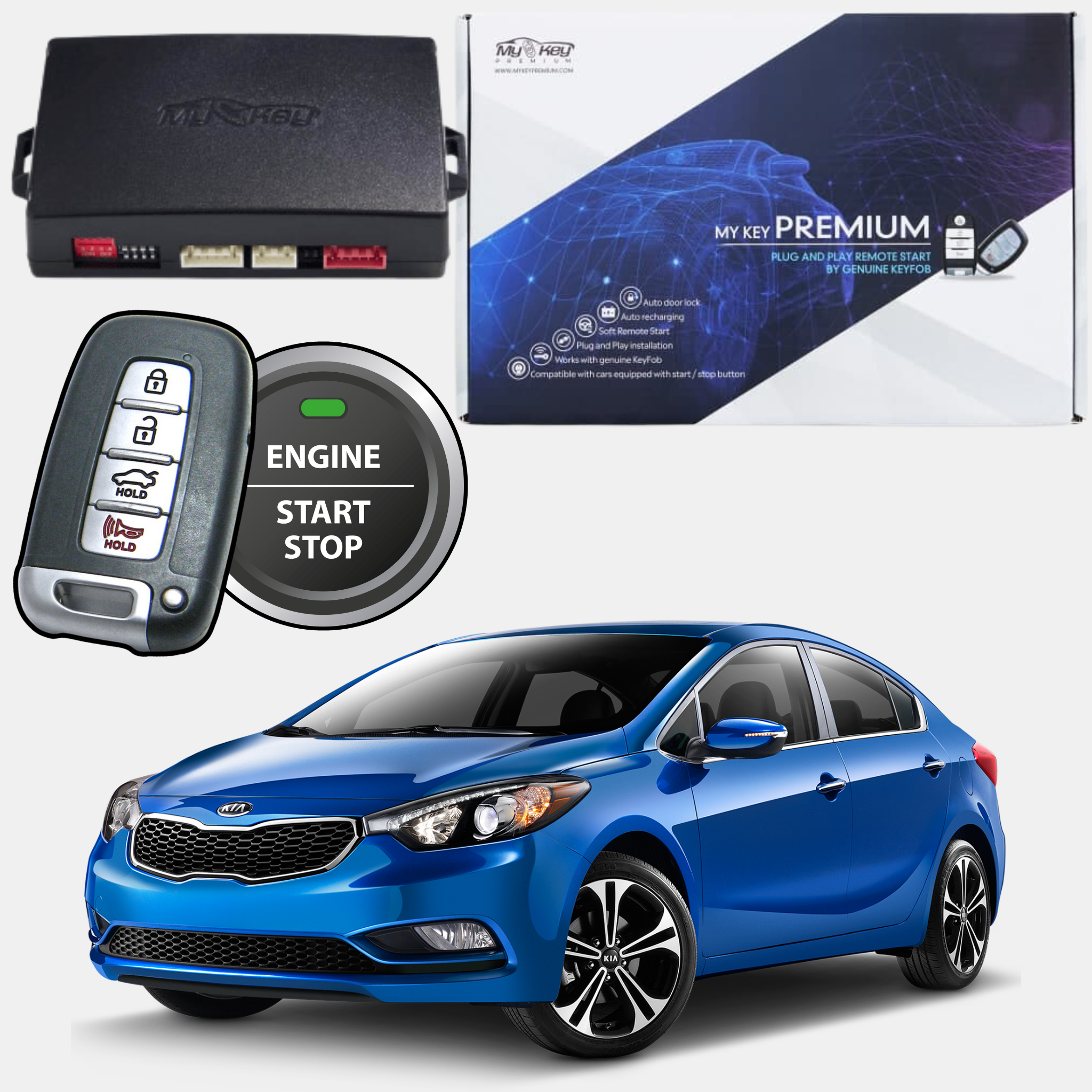 kia forte gt 2012-2016 remote engine starter kit my key premium 