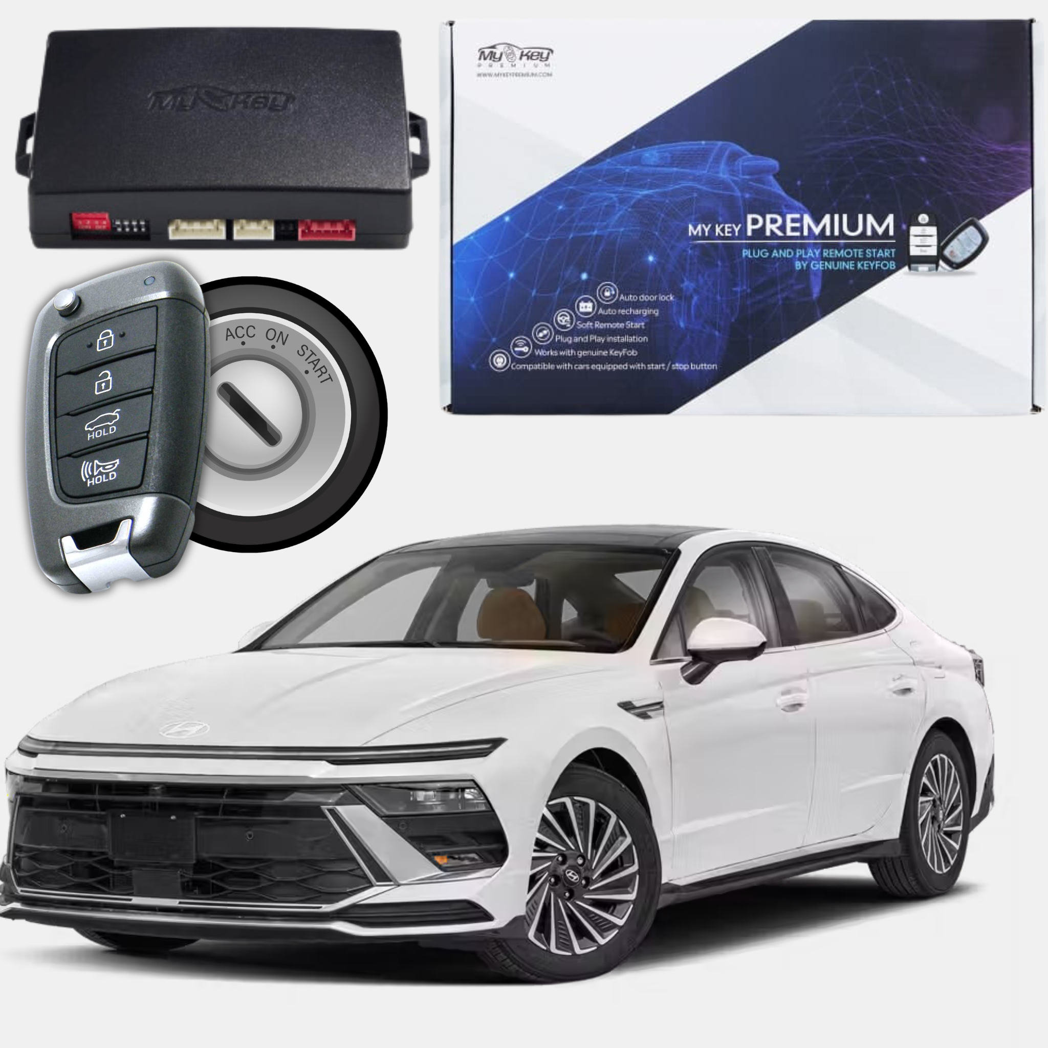 hyundai sonata dn8 facelift 2024-2026 remote engine auto starter kit for key ignition version [my key premium oem key fob usage]  