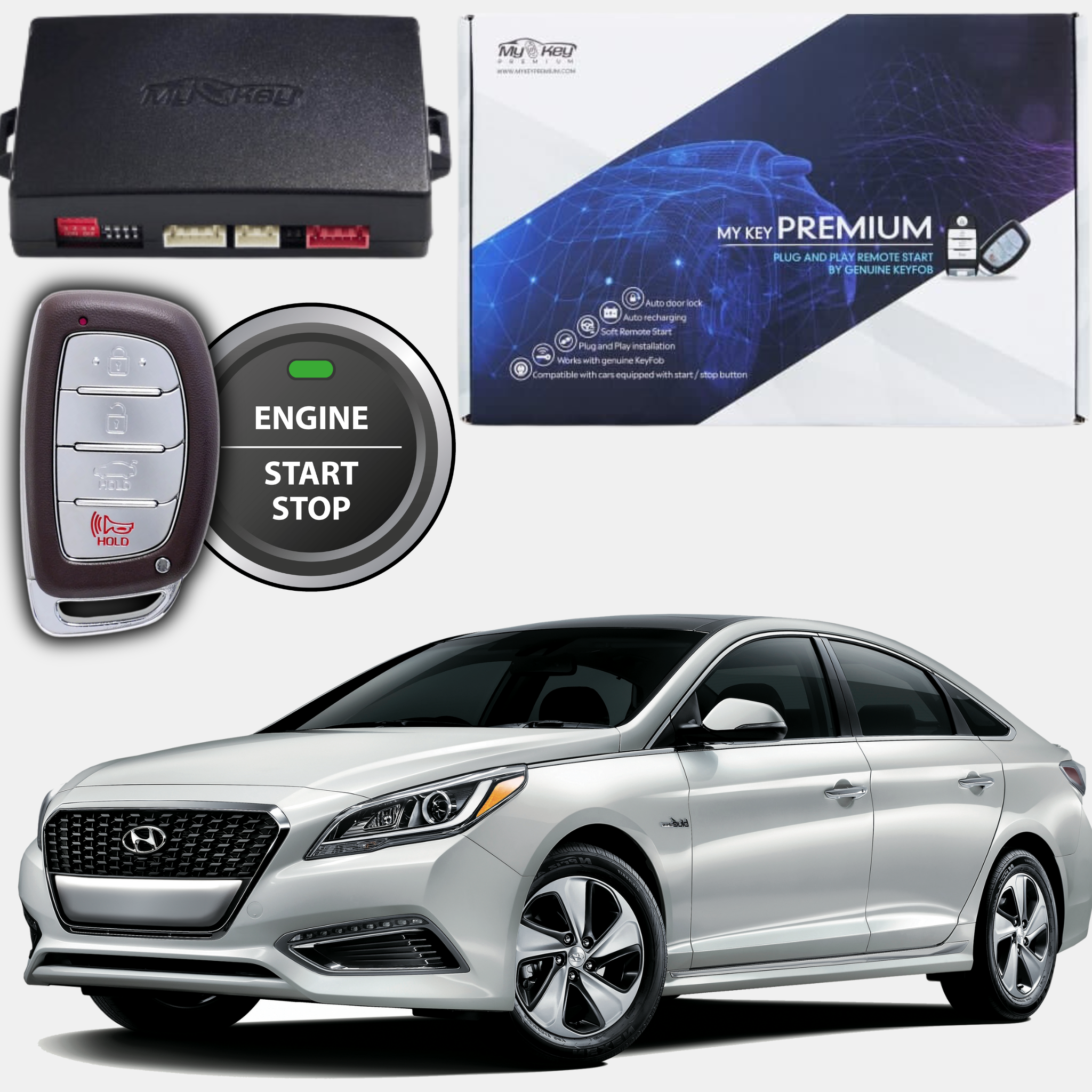 hyundai sonata 2017-2019 hybrid remote engine starter by mykey premium works via original key fob